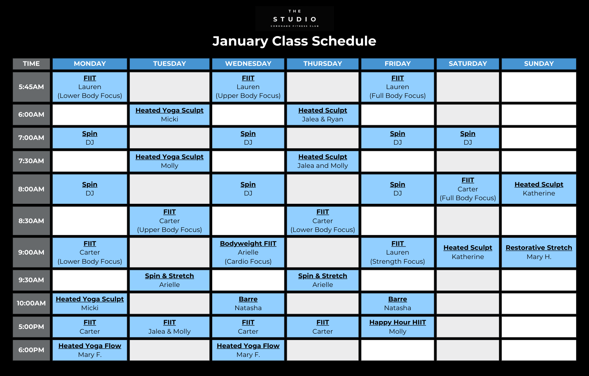 Group Fitness Class Schedule Coronado
